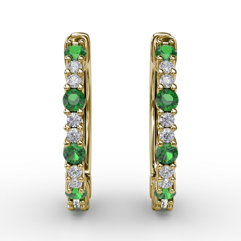 Fana Shared Prong Emerald and Diamond Hoops