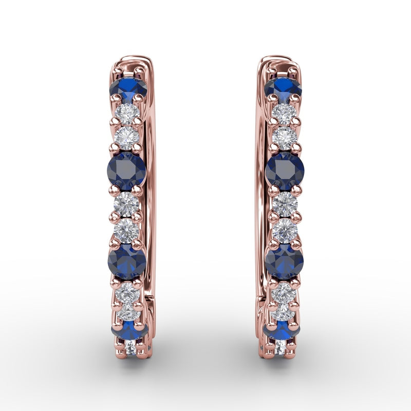 Fana Shared Prong Sapphire and Diamond Hoops