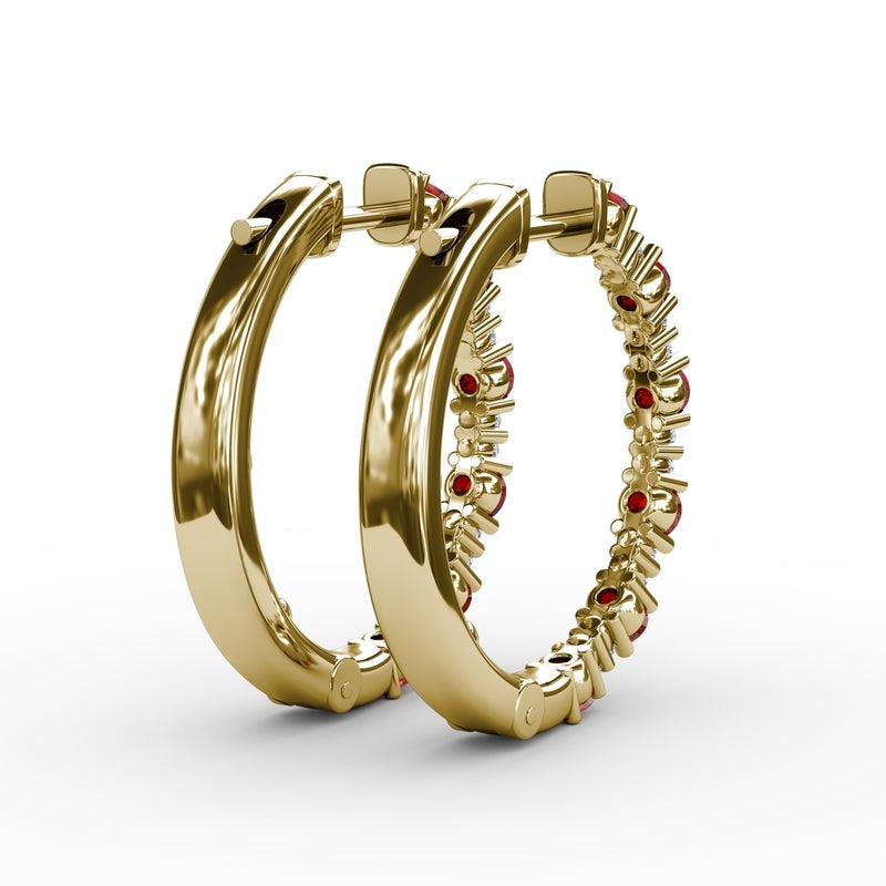 Fana Precious Ruby and Diamond Hoop Earrings