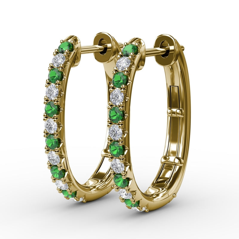 Fana Alternaing Emerald and Diamond Hoop Earrings