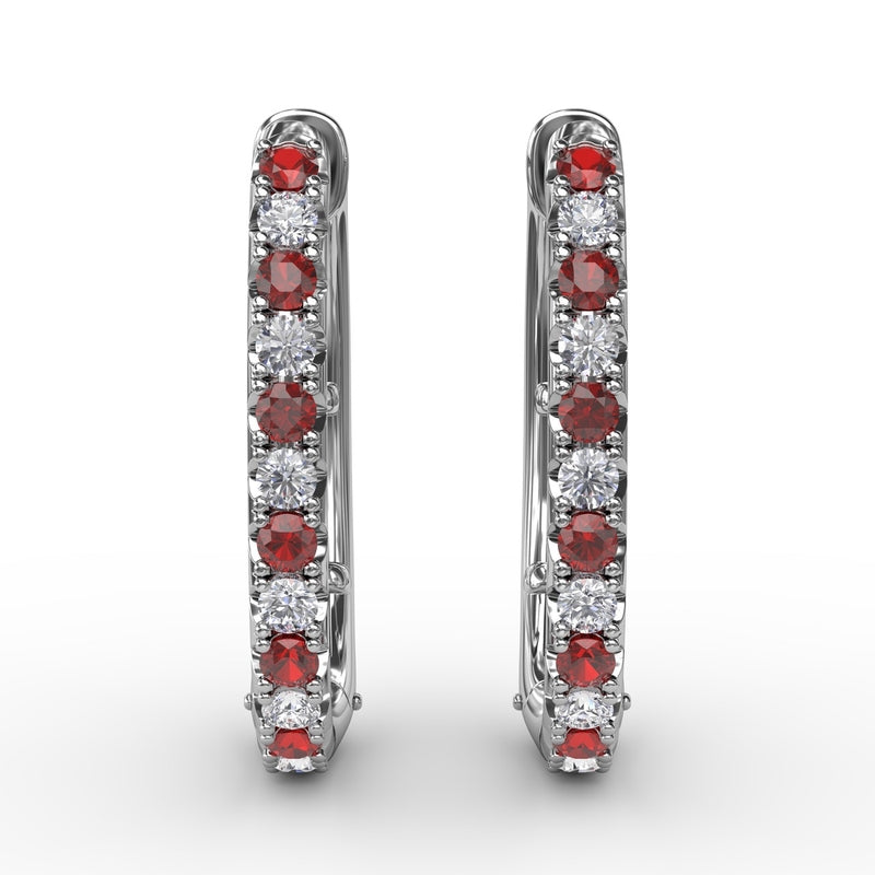 Fana Alternaing Ruby and Diamond Hoop Earrings