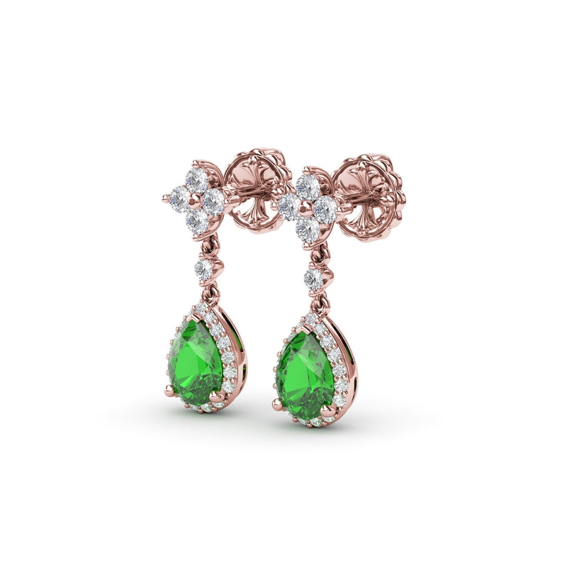 Fana Emerald and Diamond Teardrop Dangle Earrings