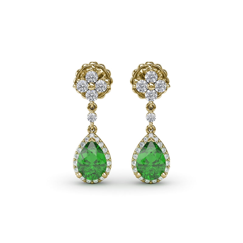 Fana Emerald and Diamond Teardrop Dangle Earrings