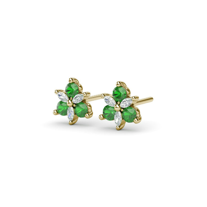 Fana Trio Stud Emerald and Diamond Earrings