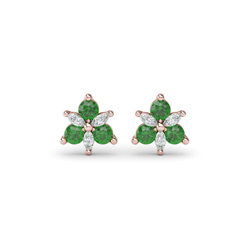 Fana Trio Stud Emerald and Diamond Earrings