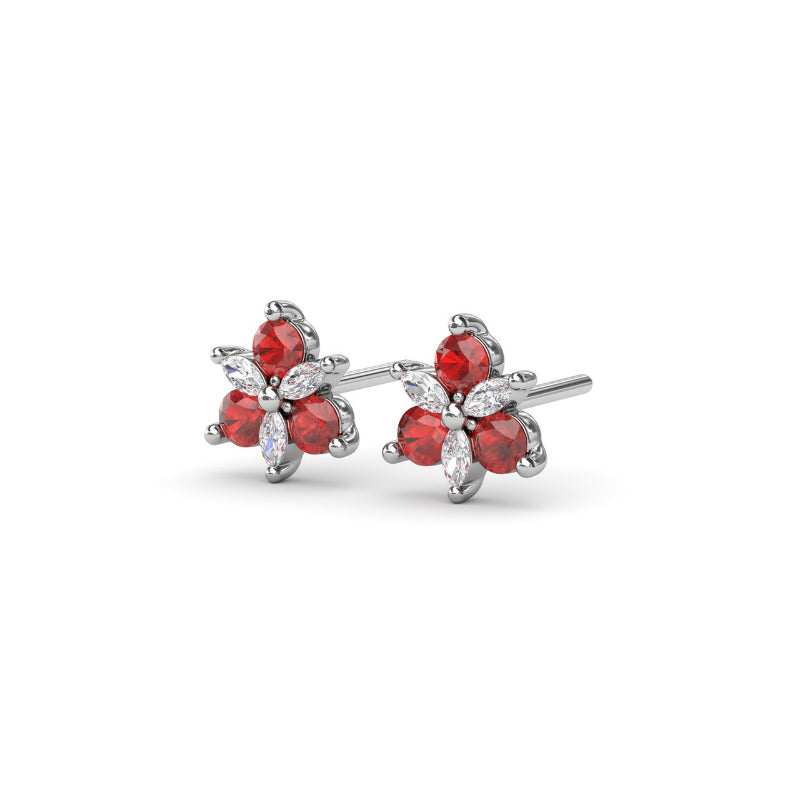 Fana Trio Stud Ruby and Diamond Earrings