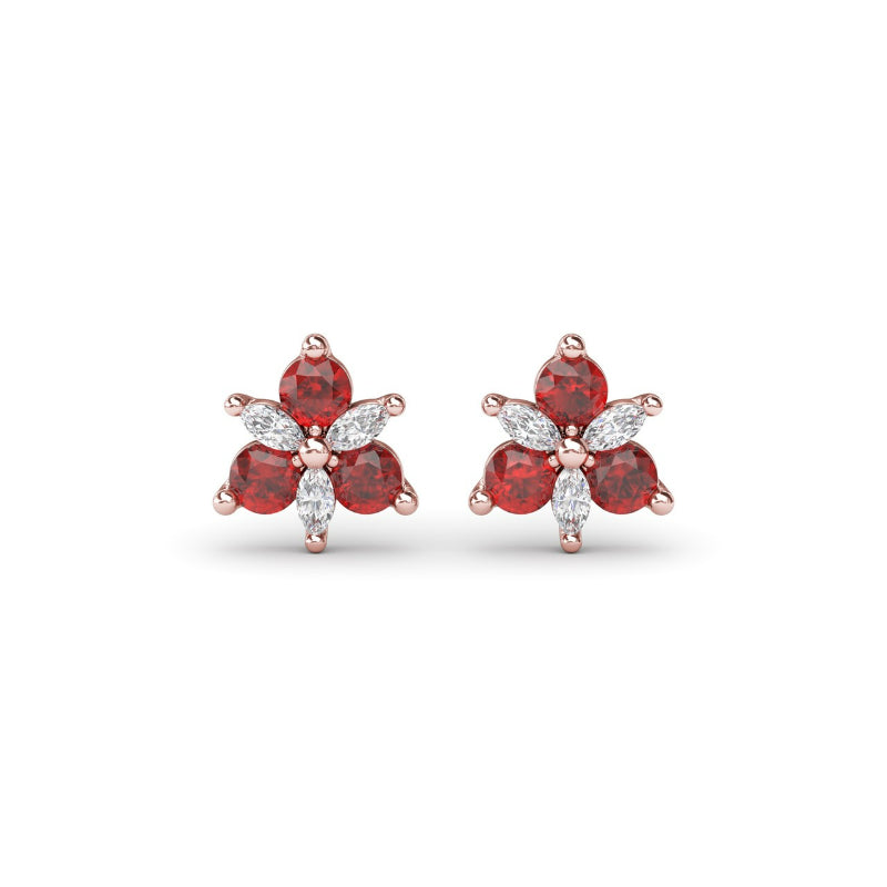 Fana Trio Stud Ruby and Diamond Earrings