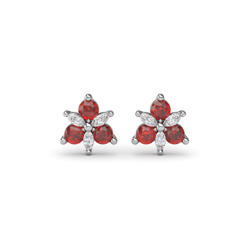 Fana Trio Stud Ruby and Diamond Earrings