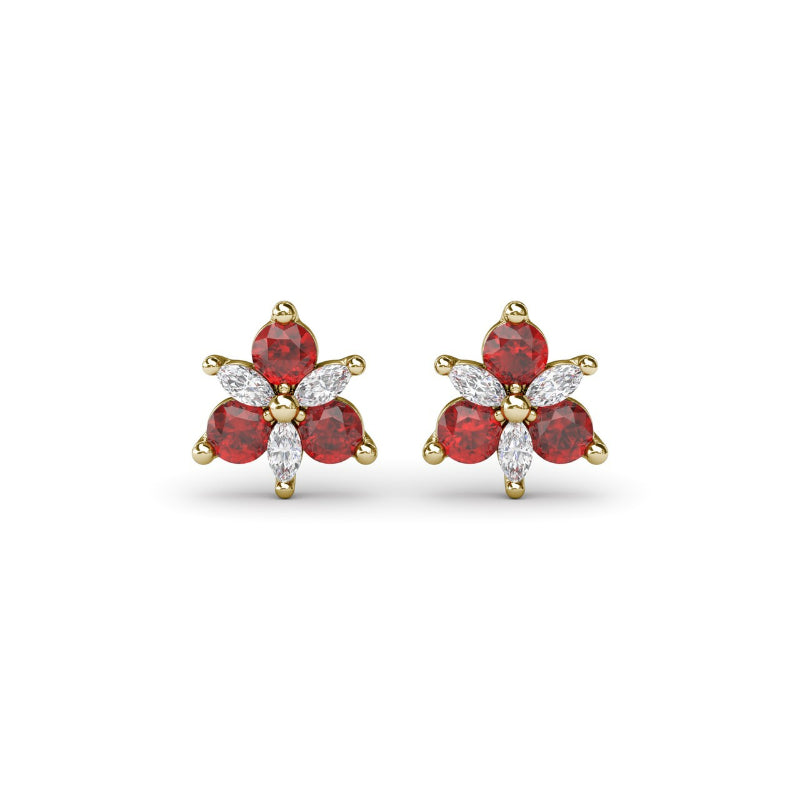 Fana Trio Stud Ruby and Diamond Earrings