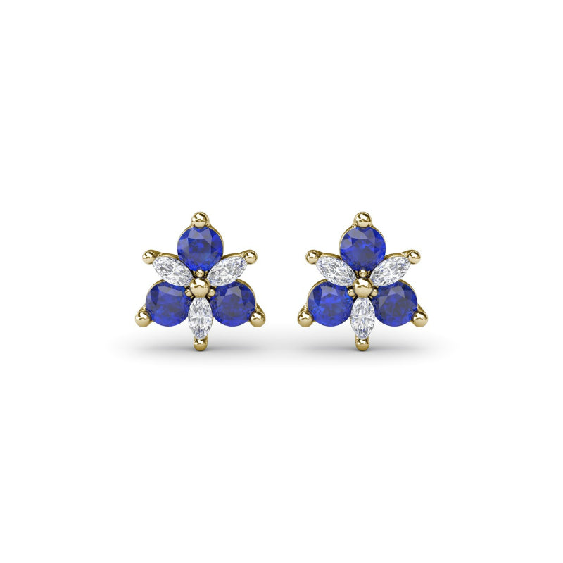 Fana Trio Stud Sapphire and Diamond Earrings