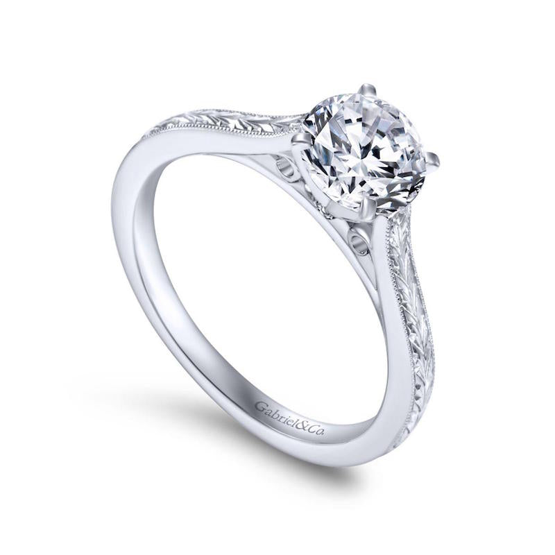 Gabriel & Co. 14k White Gold Victorian Straight Engagement Ring