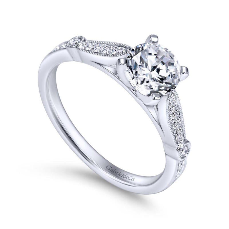 Gabriel & Co. 14k White Gold Victorian Straight Engagement Ring