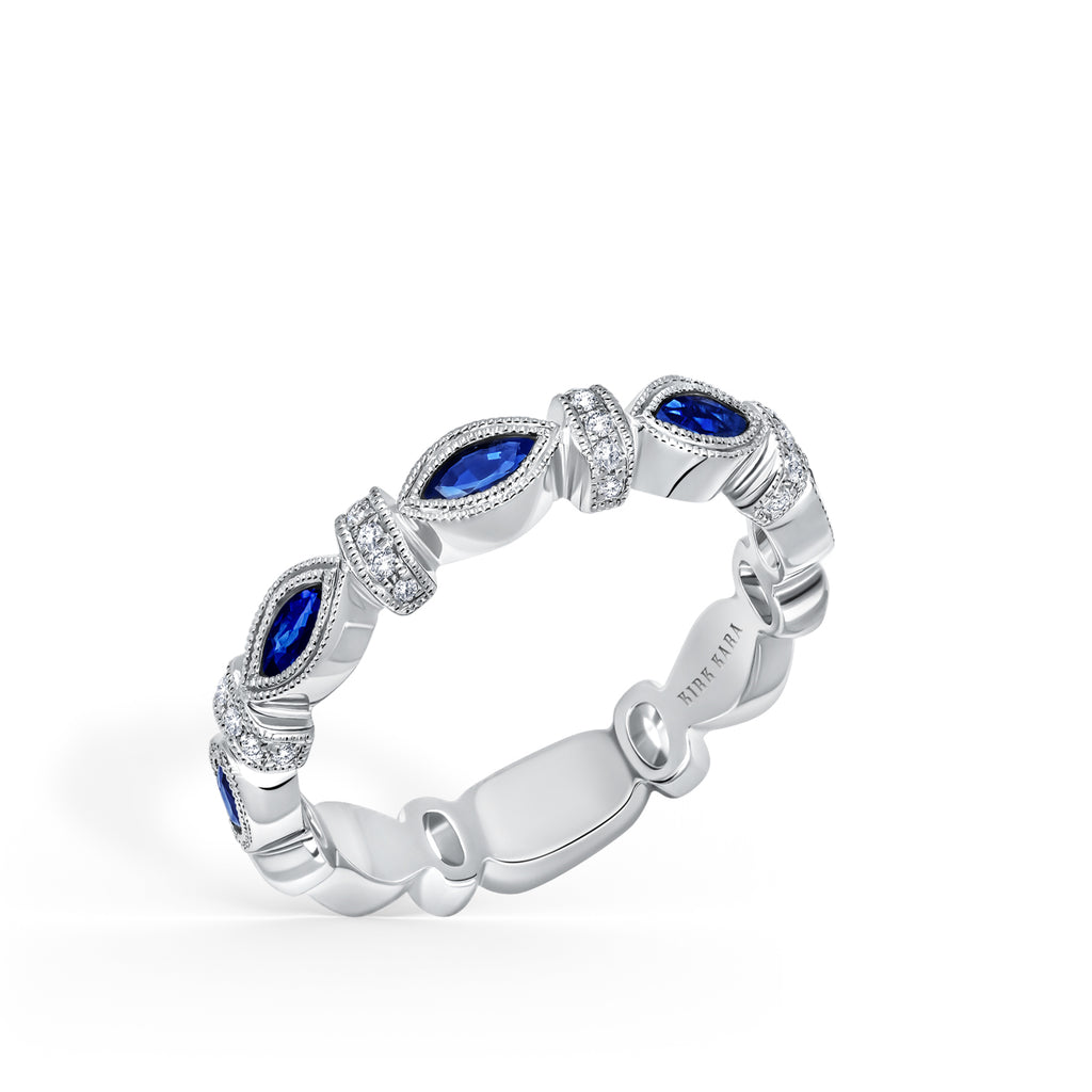 Kirk Kara DAHLIA Gemstone Wedding Bands 18k Gold White 20DR .07 5 BLUE MARQ SAPP WEDDING BAND