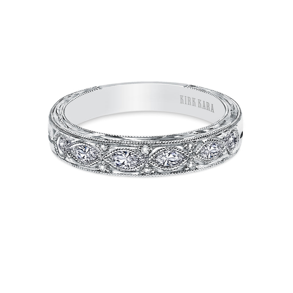 Kirk Kara DAHLIA Diamond Wedding Bands 18k Gold White 8DR .08 4MD .26 DIAMOND MARQ WEDDING BAND