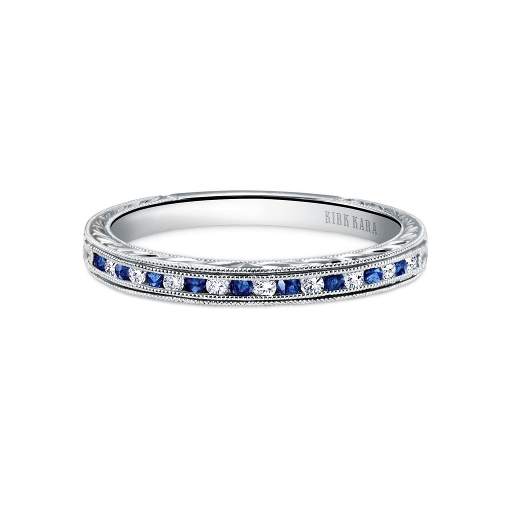 Kirk Kara STELLA Gemstone Wedding Bands 18k Gold White 9DR .09 9 BLUE SAPP CHANNEL WEDDING BAND