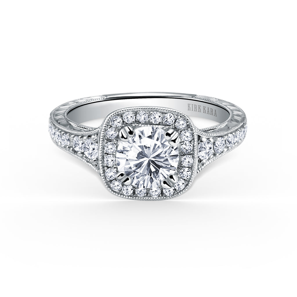 Kirk Kara CARMELLA halo Engagement Rings 18k Gold White 34DR .43 GRADUATED DIAMOND HALO RING