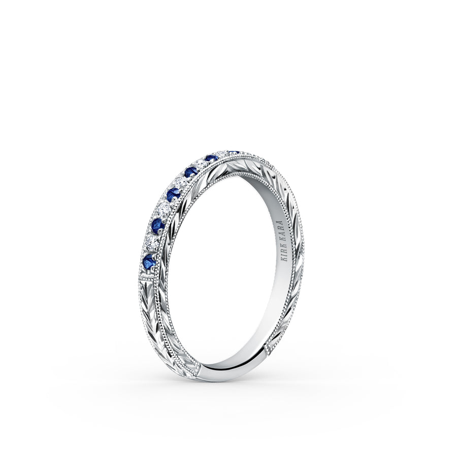 Kirk Kara CARMELLA Gemstone Wedding Bands 18k Gold White 9DR .09 10 BLUE SAPP PAVE SET WEDDING BAND