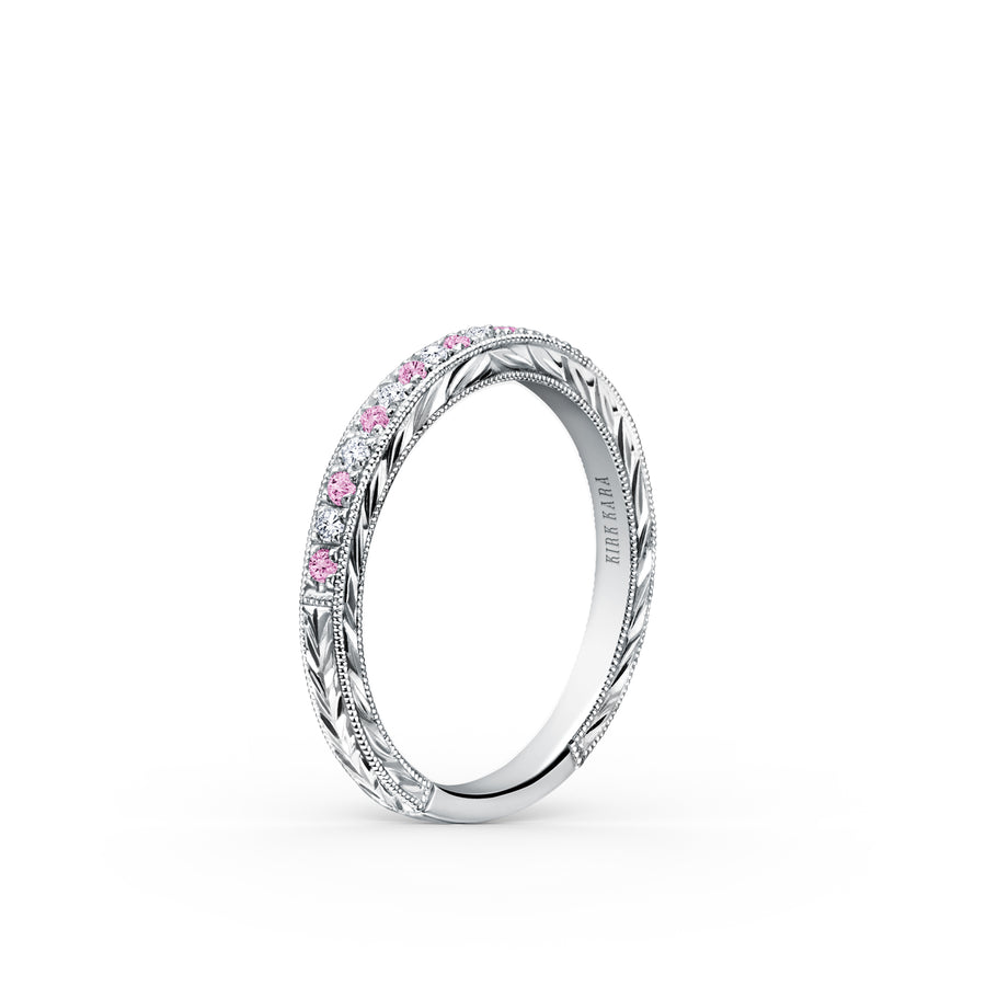 Kirk Kara CARMELLA Gemstone Wedding Bands 18k Gold White 9DR .09 10 PINK SAPP PAVE SET WEDDING BAND