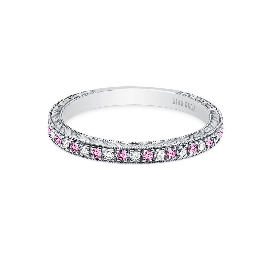 Kirk Kara CARMELLA Gemstone Wedding Bands 18k Gold White 9DR .09 10 PINK SAPP PAVE SET WEDDING BAND