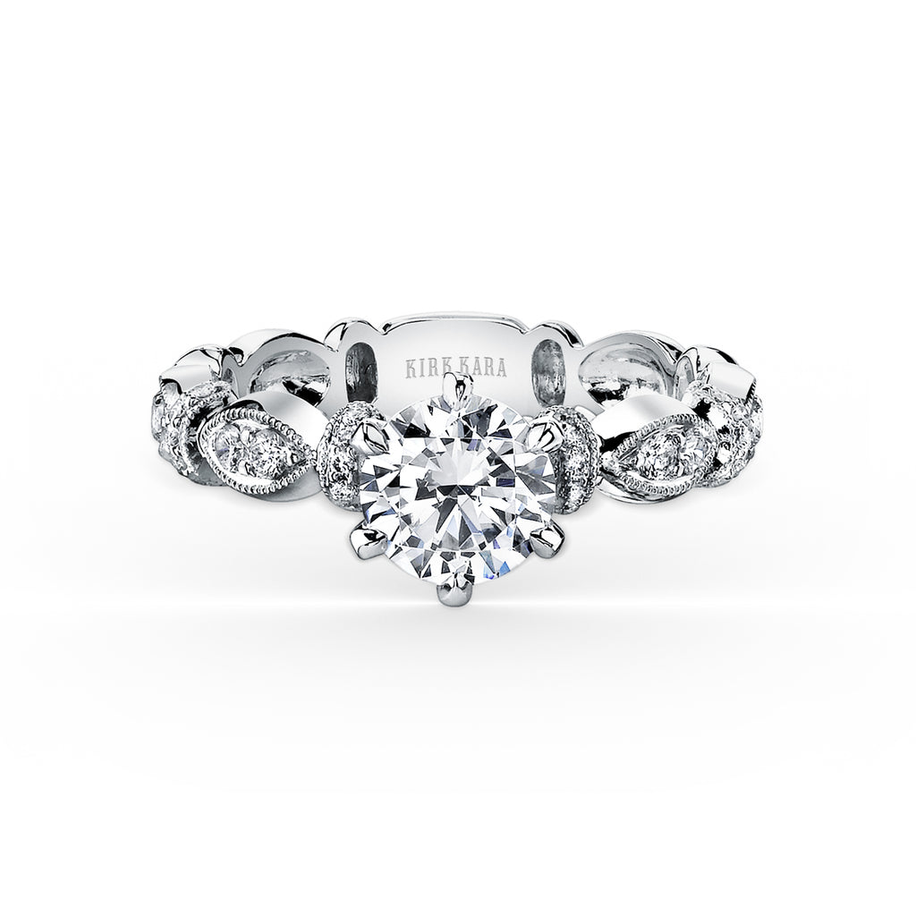 Kirk Kara DAHLIA Diamond Engagement Rings 18k Gold White 28DR 0.23 DIAMOND MILGRAIN PEG HEAD RING