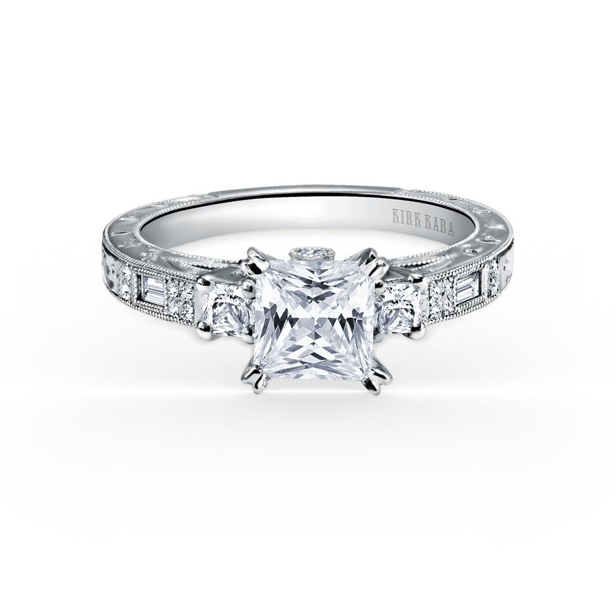 Kirk Kara CHARLOTTE 3 Stone Engagement Rings 18k Gold White 14DR .06 2DB .12 2DP 0.23VS2-SI1 3-STONE RING