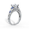 Kirk Kara CHARLOTTE 3 Stone Engagement Rings 18k Gold White 14DR .06 2 BLUE SAPP 3-STONE RING