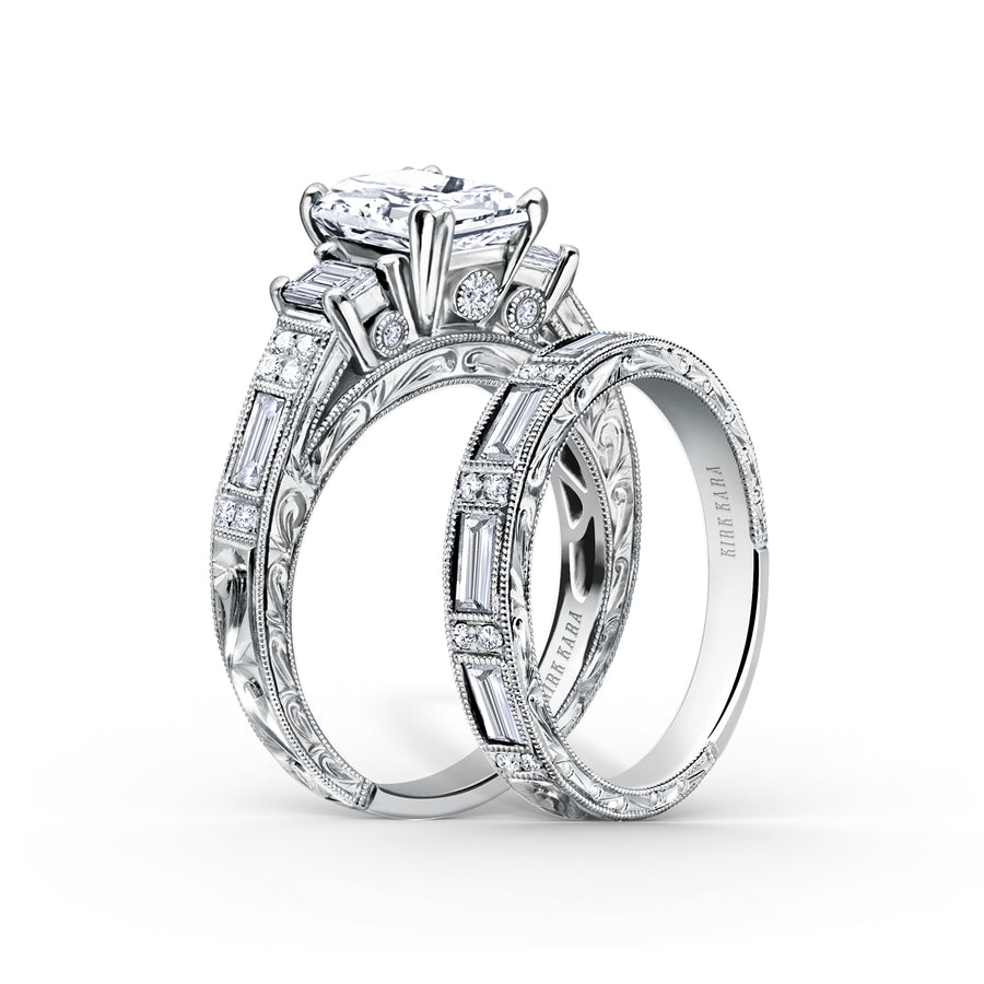 Kirk Kara CHARLOTTE 3 Stone Engagement Rings 18k Gold White 18DR .11 2DB .26 2DE 0.48VS2-SI1 3-STONE RING