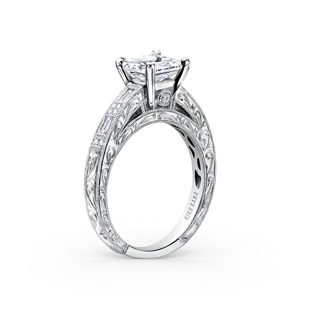 Kirk Kara CHARLOTTE Diamond Engagement Rings 18k Gold White 12DR.03 2DR.03 4DB.20VS2-SI1 HAND ENGRAVED RING