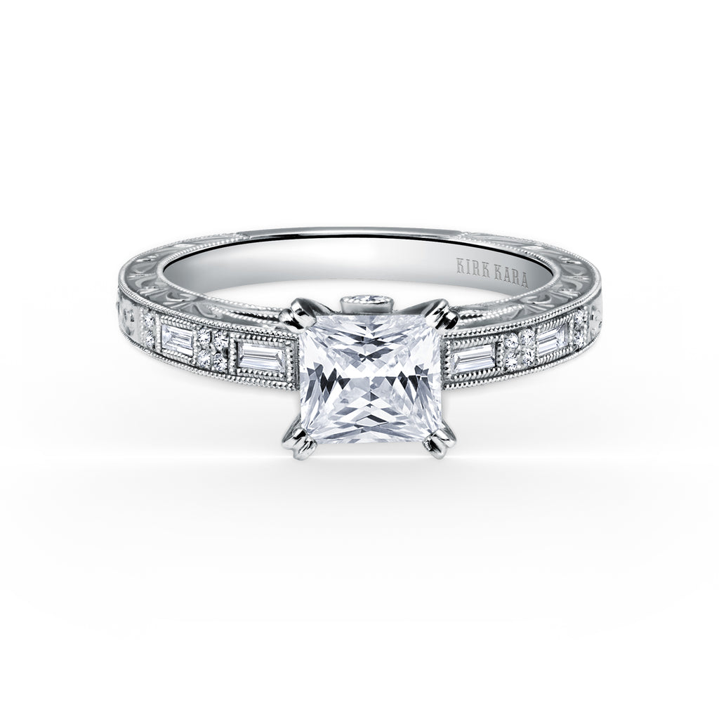 Kirk Kara CHARLOTTE Diamond Engagement Rings 18k Gold White 12DR.03 2DR.03 4DB.20VS2-SI1 HAND ENGRAVED RING