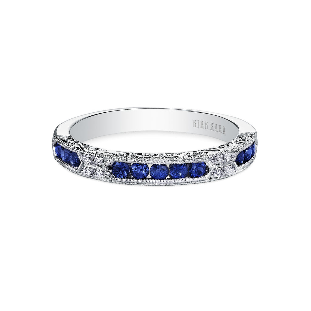 Kirk Kara CHARLOTTE Gemstone Wedding Bands 18k Gold White 8DR 0.03 11 BLUE SAP CHANNEL WEDDING BAND