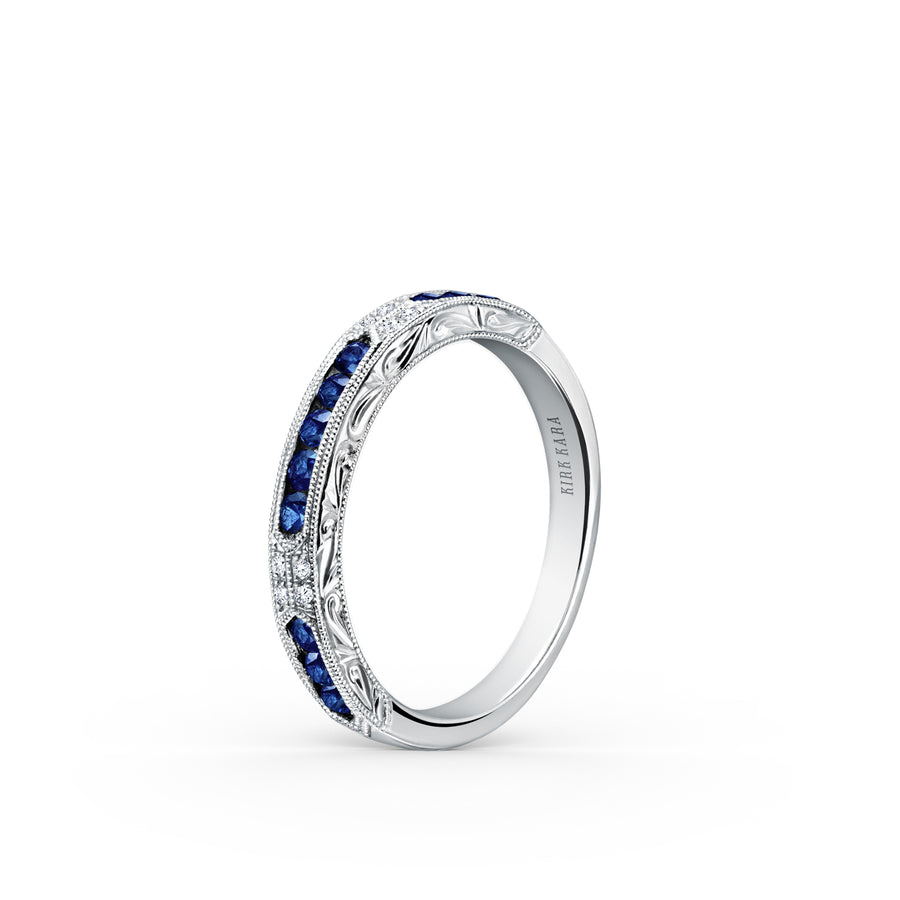 Kirk Kara CHARLOTTE Gemstone Wedding Bands 18k Gold White 8DR 0.03 11 BLUE SAP CHANNEL WEDDING BAND