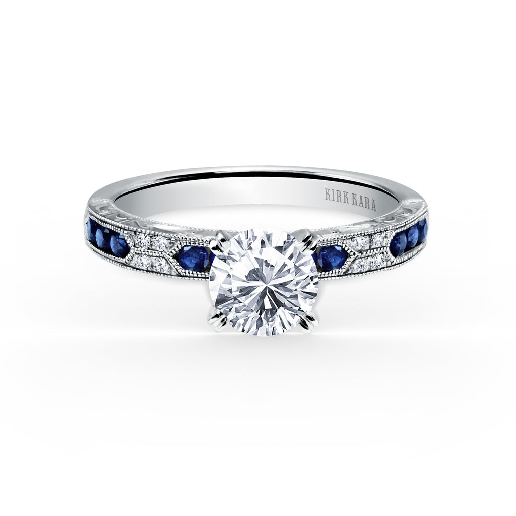 Kirk Kara CHARLOTTE Diamond Engagement Rings 18k Gold White 8DR .03 10 BLUE SAP CHANNEL RING