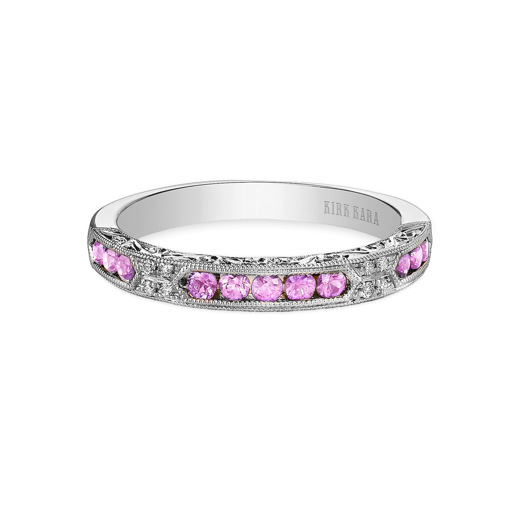 Kirk Kara CHARLOTTE Gemstone Wedding Bands 18k Gold White 8DR 0.03 11 PINK SAP CHANNEL WEDDING BAND