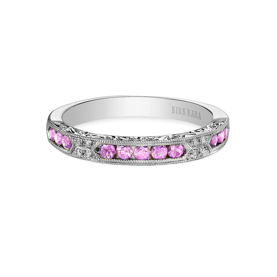 Kirk Kara CHARLOTTE Gemstone Wedding Bands 18k Gold White 8DR 0.03 11 PINK SAP CHANNEL WEDDING BAND