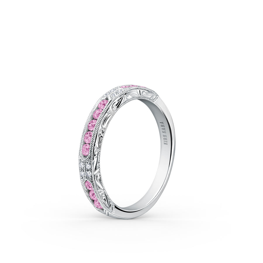 Kirk Kara CHARLOTTE Gemstone Wedding Bands 18k Gold White 8DR 0.03 11 PINK SAP CHANNEL WEDDING BAND