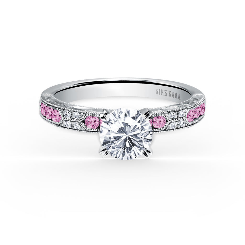 Kirk Kara CHARLOTTE Gemstone Wedding Bands 18k Gold White 8DR .03 10 PINK SAPP CHANNEL WEDDING BAND