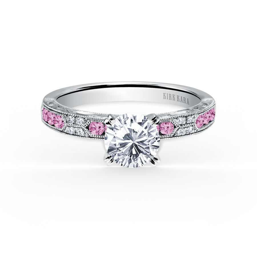 Kirk Kara CHARLOTTE Gemstone Wedding Bands 18k Gold White 8DR .03 10 PINK SAPP CHANNEL WEDDING BAND