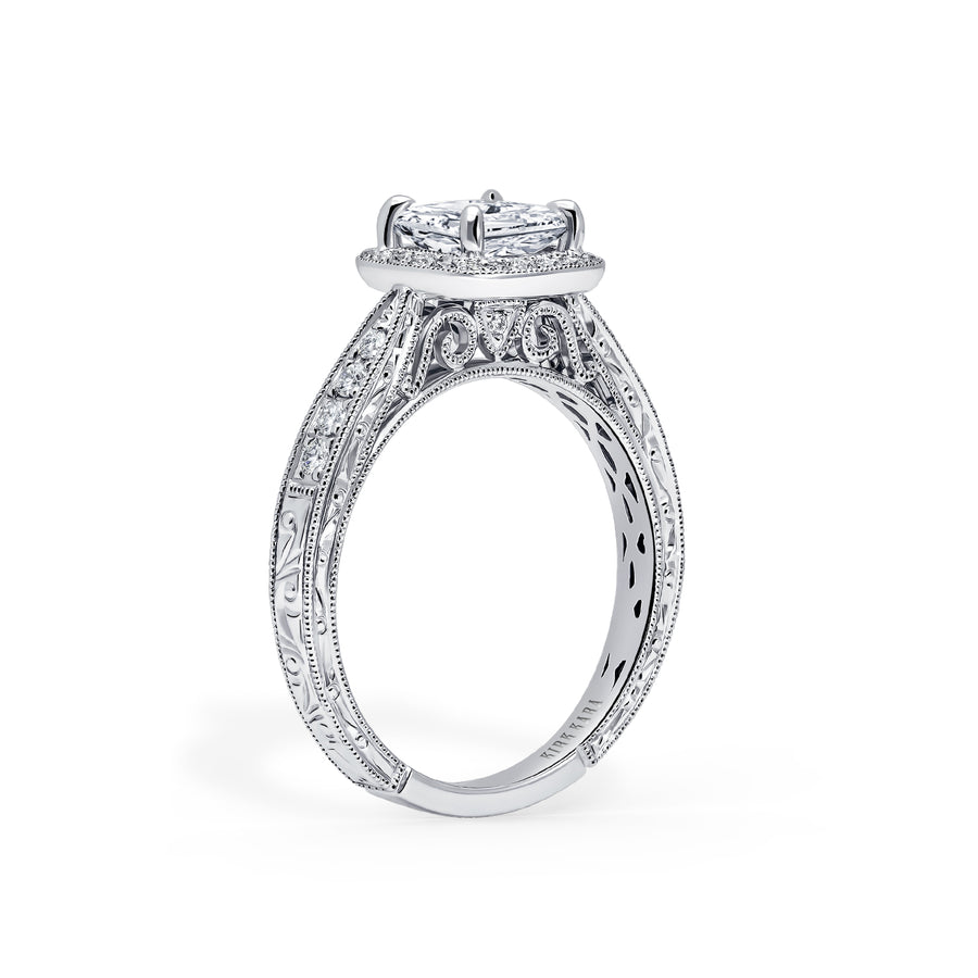 Kirk Kara STELLA halo Engagement Rings 18k Gold White 30DR 0.25CT HALO RING SCROLL HAND ENGRAVED