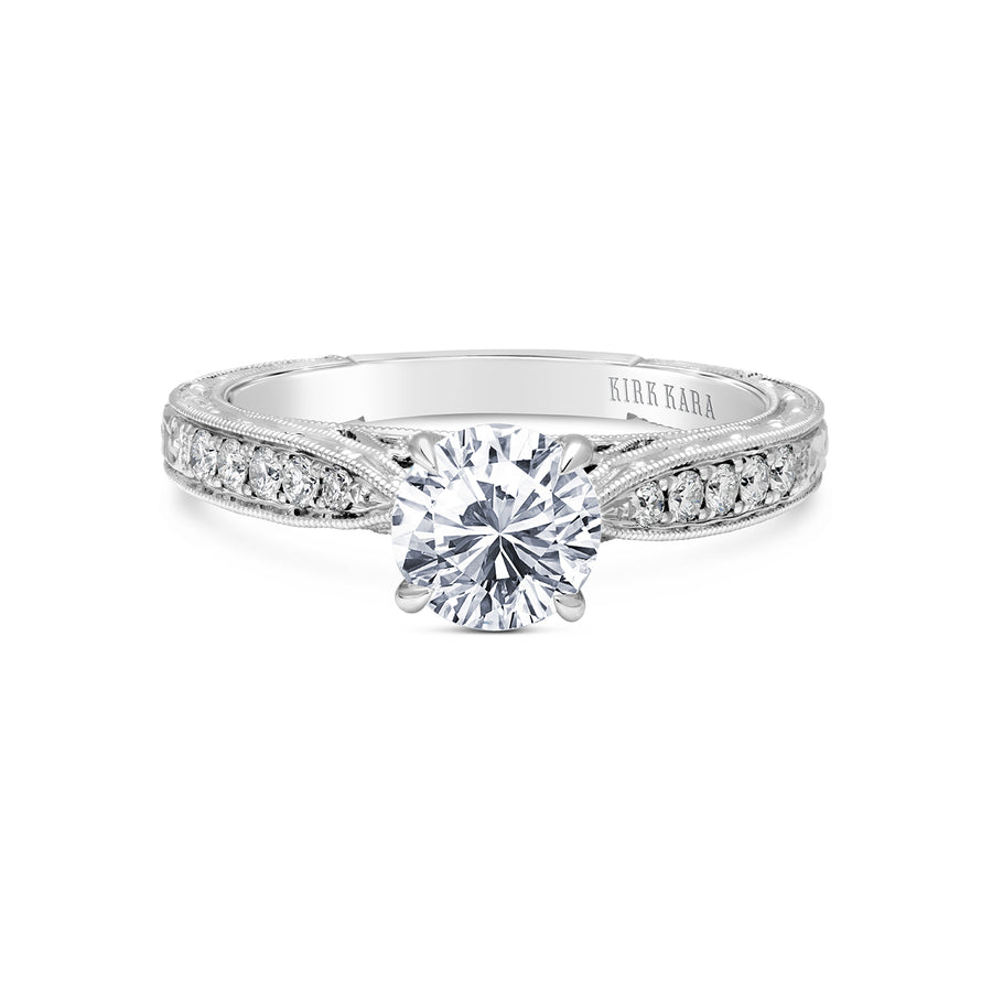 Kirk Kara STELLA Diamond Engagement Rings 18k Gold White 12DR 0.18CT DIAMOND SCROLL HAND ENGRAVED RING