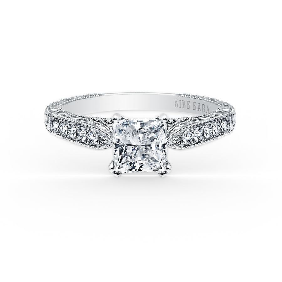 Kirk Kara STELLA Diamond Engagement Rings 18k Gold White 12DR 0.18CT DIAMOND SCROLL HAND ENGRAVED RING