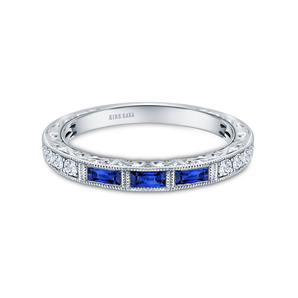 Kirk Kara CHARLOTTE Gemstone Wedding Bands 18k Gold White 8DR .14 3 BLUE SAPP BAG WEDDING BAND