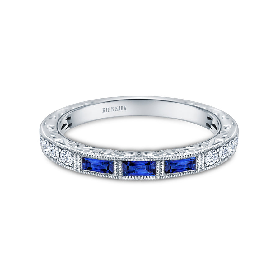 Kirk Kara CHARLOTTE Gemstone Wedding Bands 18k Gold White 8DR .14 3 BLUE SAPP BAG WEDDING BAND