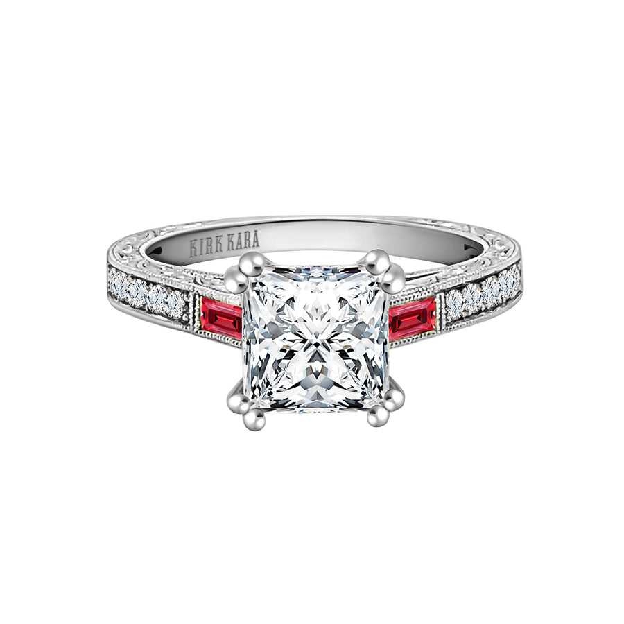 Kirk Kara CHARLOTTE Diamond Engagement Rings 18k Gold White 12DR .19 2 RUBY BAG RING