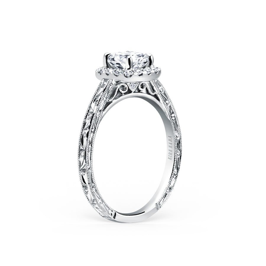 Kirk Kara CARMELLA halo Engagement Rings 18k Gold White 18DR 0.17 HALO RING WITH HAND ENGRAVED