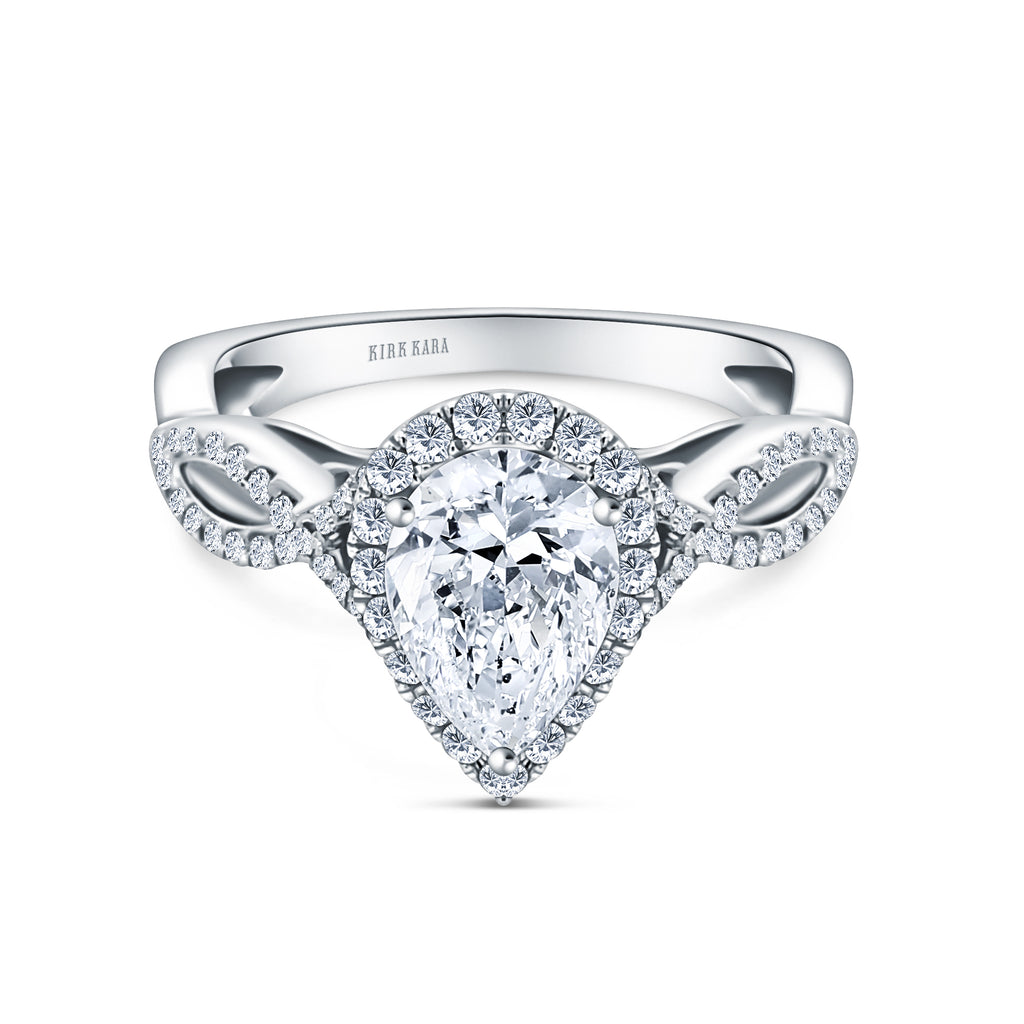 Kirk Kara PIROUETTA Twisted Engagement Rings 18k Gold White 67DR 0.44 TWIST DIAMOND HALO RING