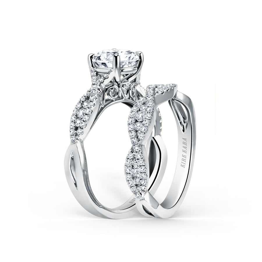 Kirk Kara PIROUETTA Twisted Engagement Rings 18k Gold White 50DR 0.28 TWIST DIAMOND PEG HEAD RING