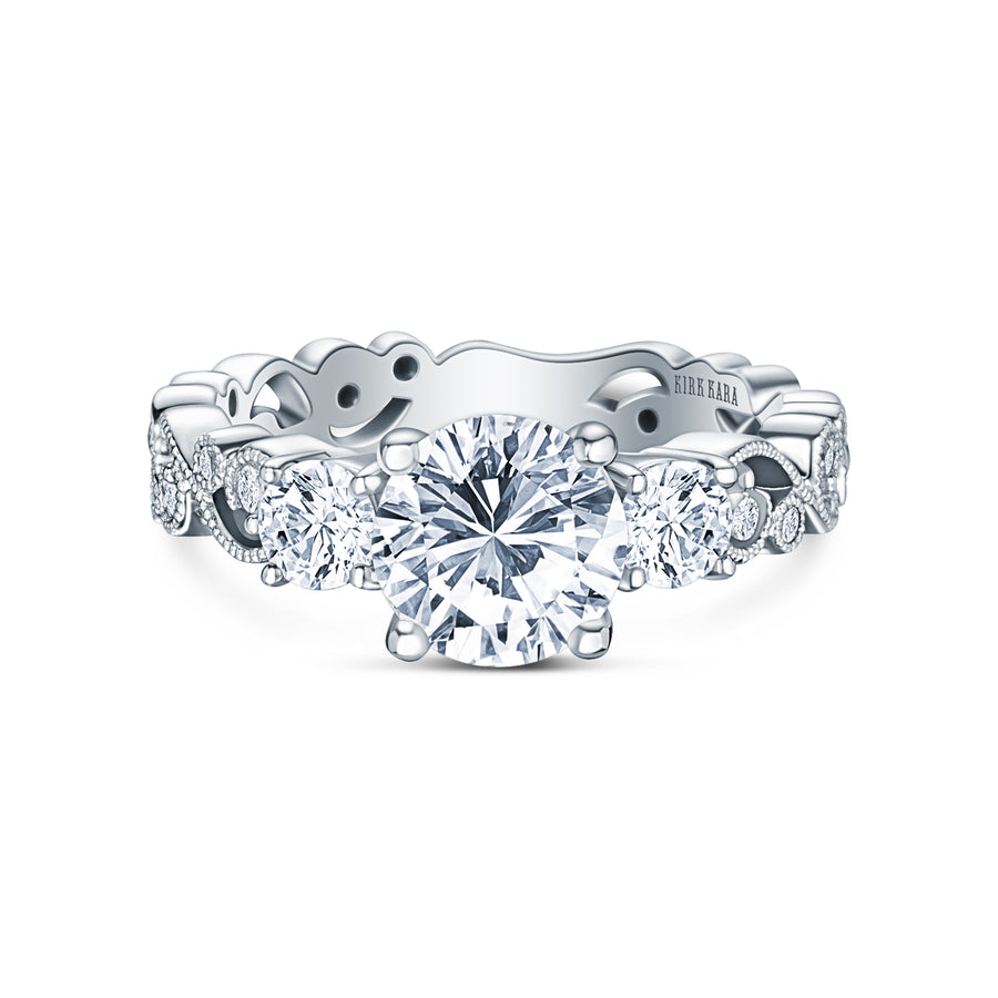 Kirk Kara ANGELIQUE 3 Stone Engagement Rings 18k Gold White 8DR 0.11 2DR 0.46 SWIRL 3-STONE RING