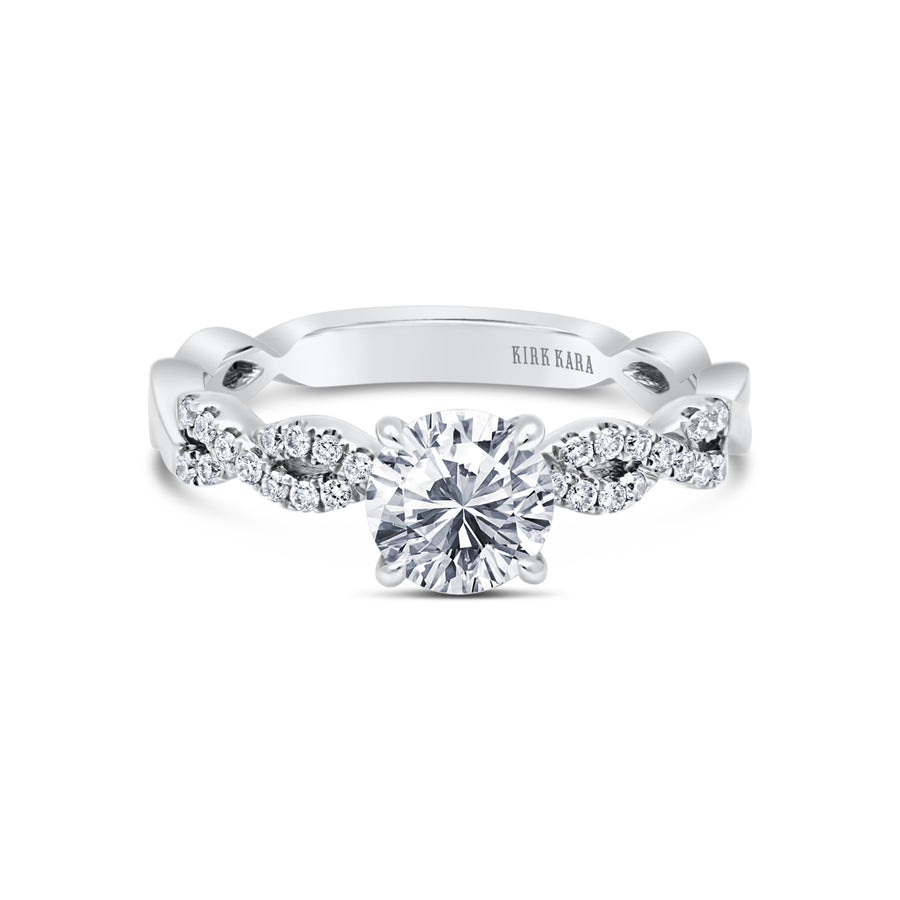 Kirk Kara PIROUETTA Twisted Engagement Rings 18k Gold White 28DR 0.17 DIAMOND TWIST PEG HEAD RING