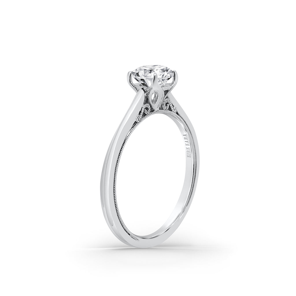 Kirk Kara STELLA Solitaire Engagement Rings 18k Gold White SOLITAIRE RING HIGH POLISH FINISH