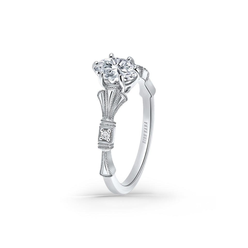 Kirk Kara LORI Diamond Engagement Rings 18k Gold White 2DR .02 PEG HEAD RING WITH MILGRAIN